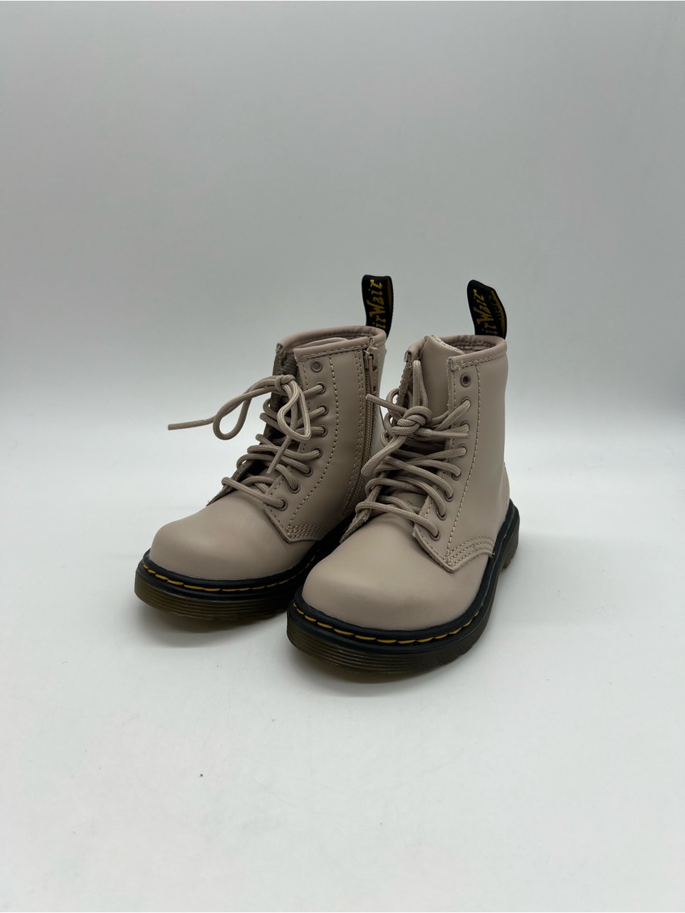Dr. Martens Taupe and Black Colored Combat Lace-Up Boot Size 8 Toddler